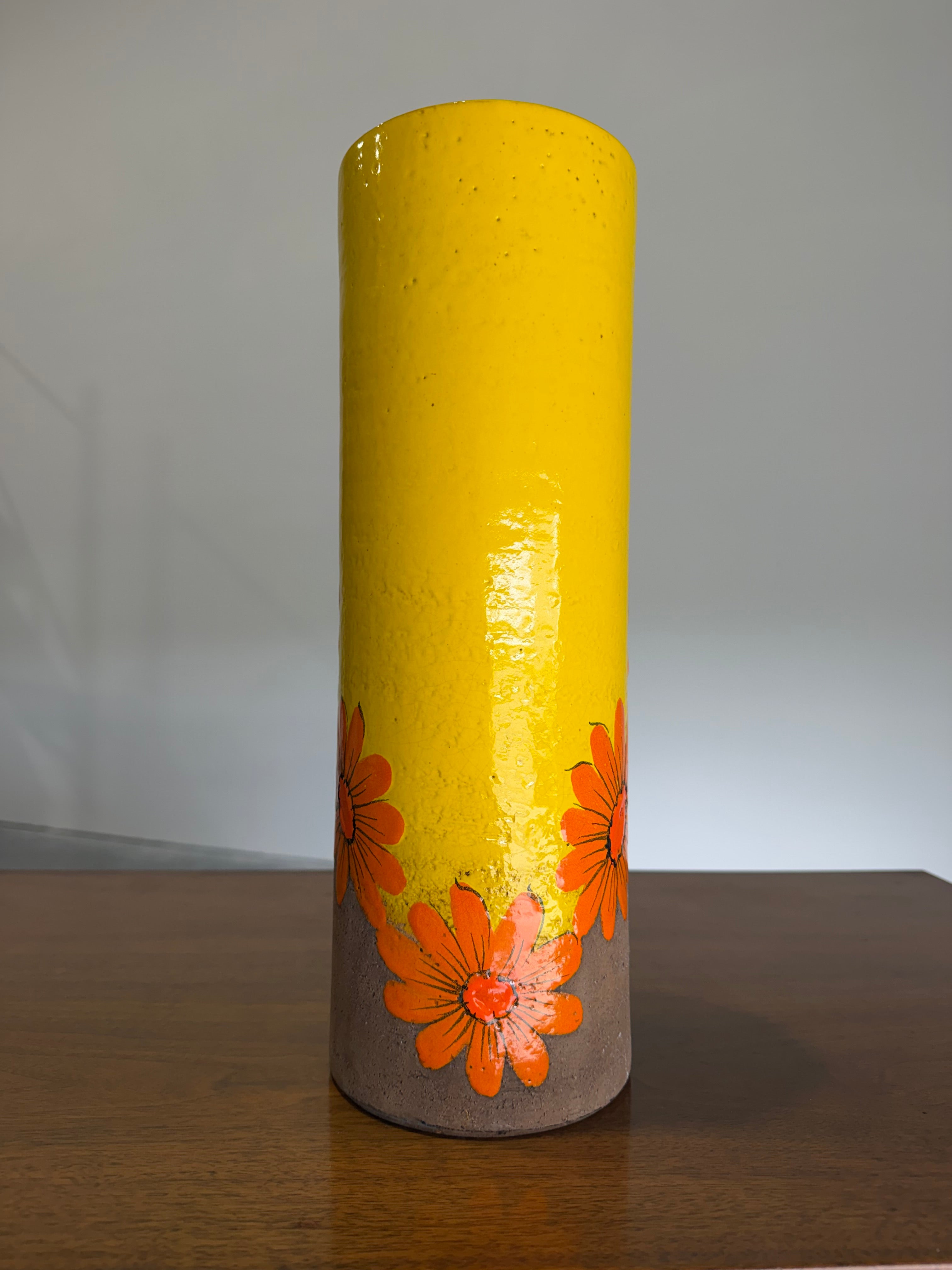 Mid Century Aldo Londi Bitossi Yellow and Orange Flowers Vase