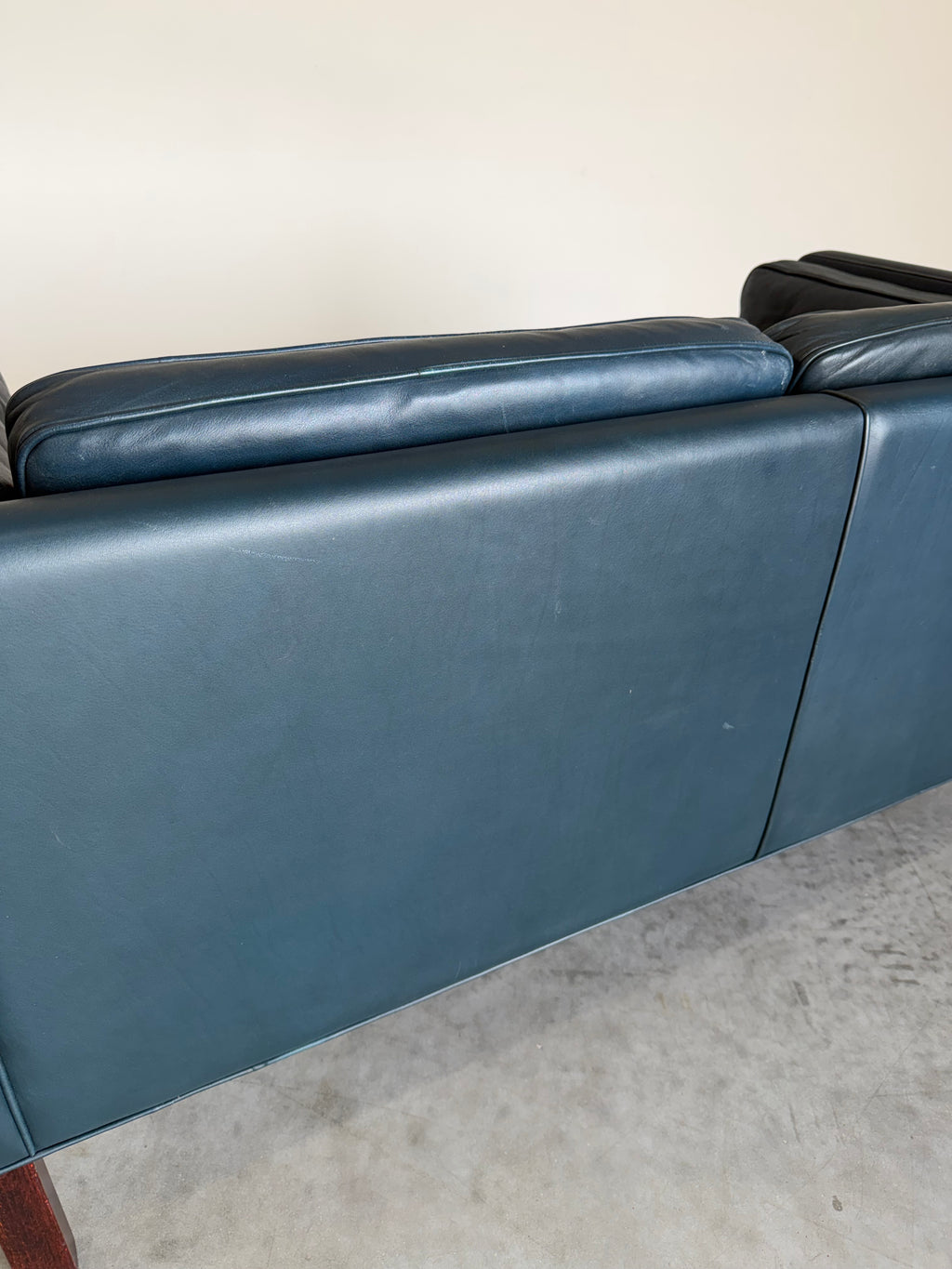 Vintage Navy Leather 2 Seat Sofa by Borge Mogensen