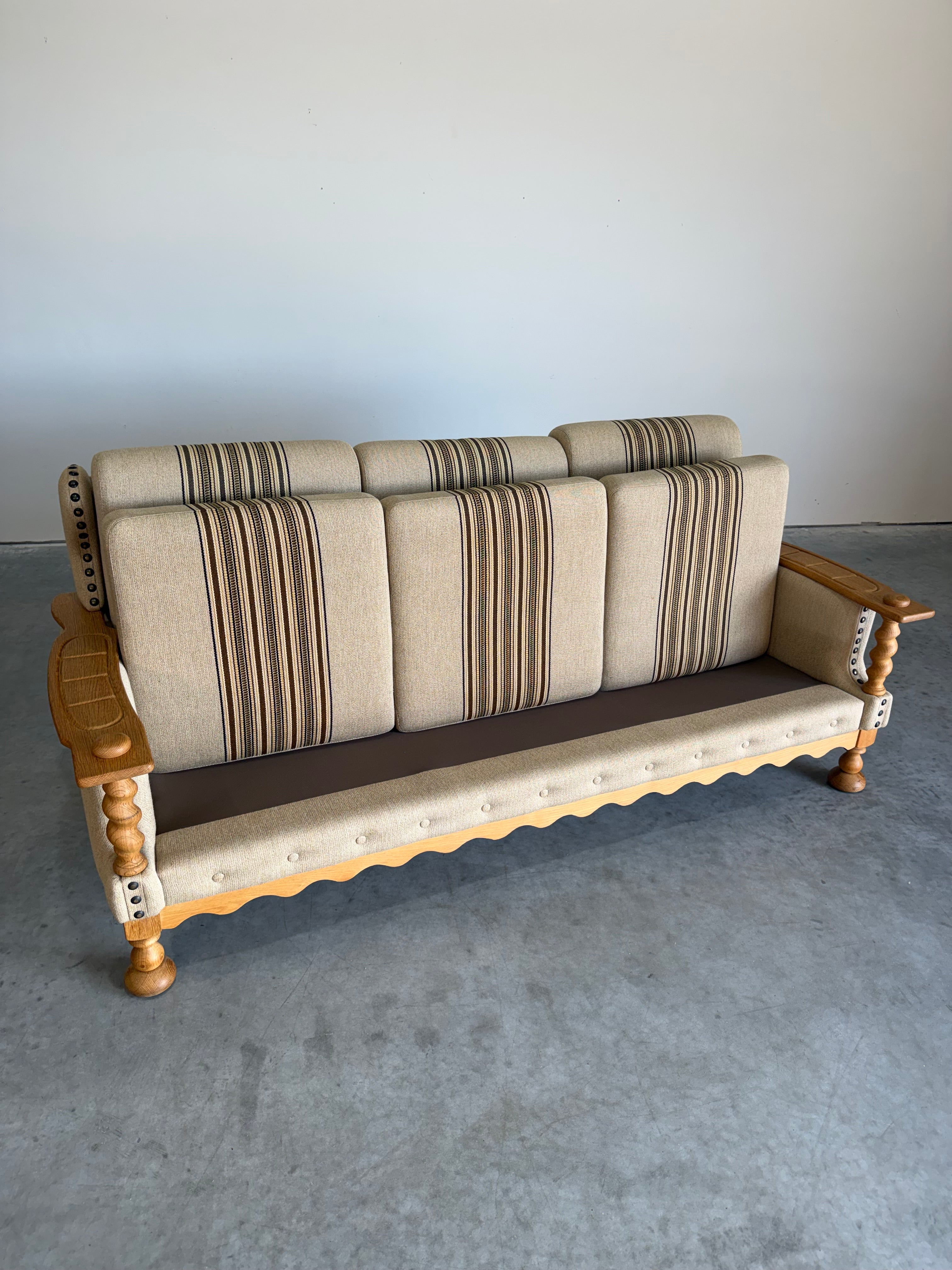 Vintage Henning Kjaernulf Style Danish Wool and Oak Sofa