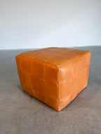 Vintage De Sede Patchwork Cube Pouf Ottoman in Cognac Leather c.1970’s Switzerland