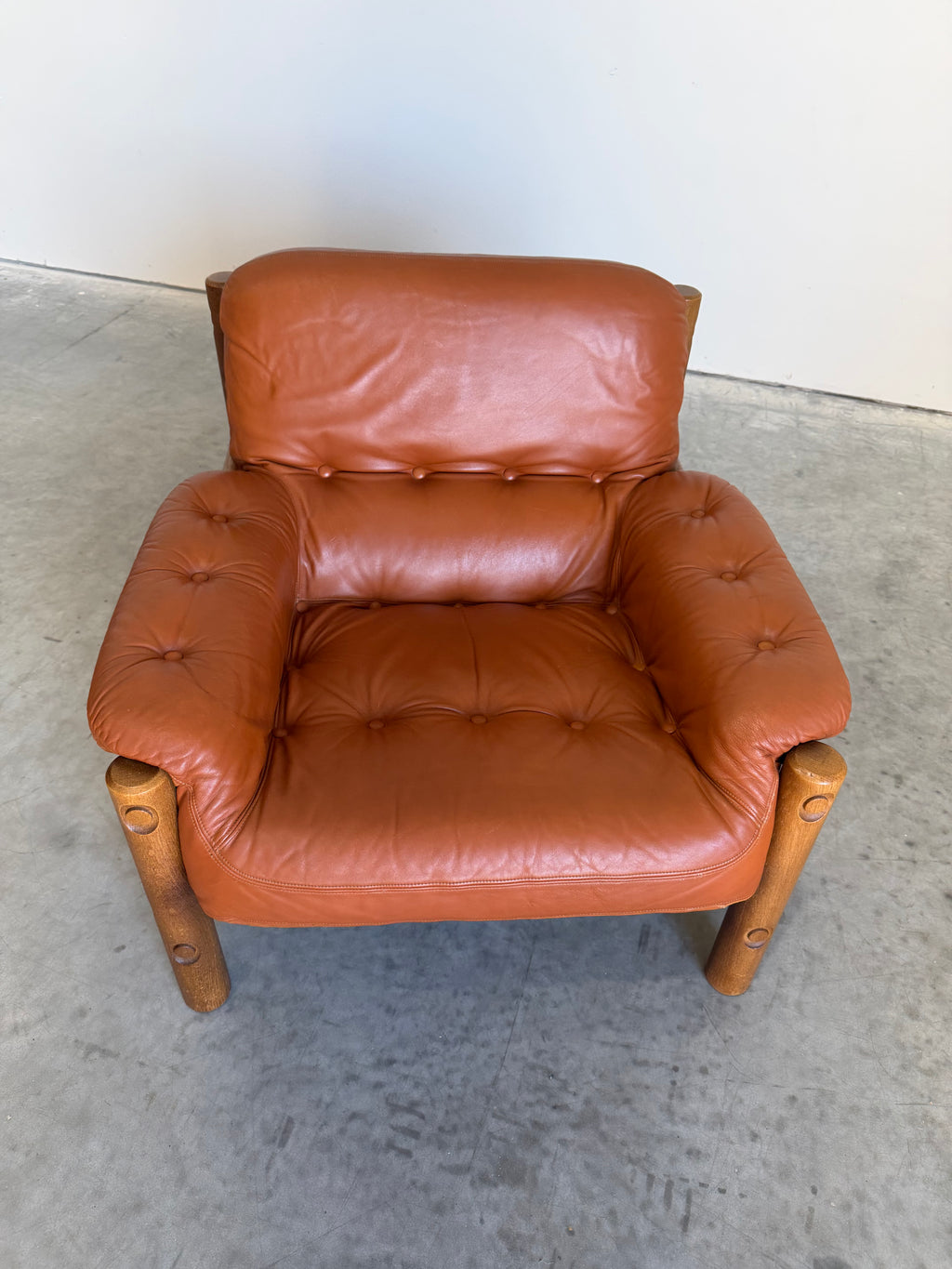 Brazilian Modernist Style Lounge Chair in Cognac Leather and Oak