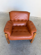 Brazilian Modernist Style Lounge Chair in Cognac Leather and Oak