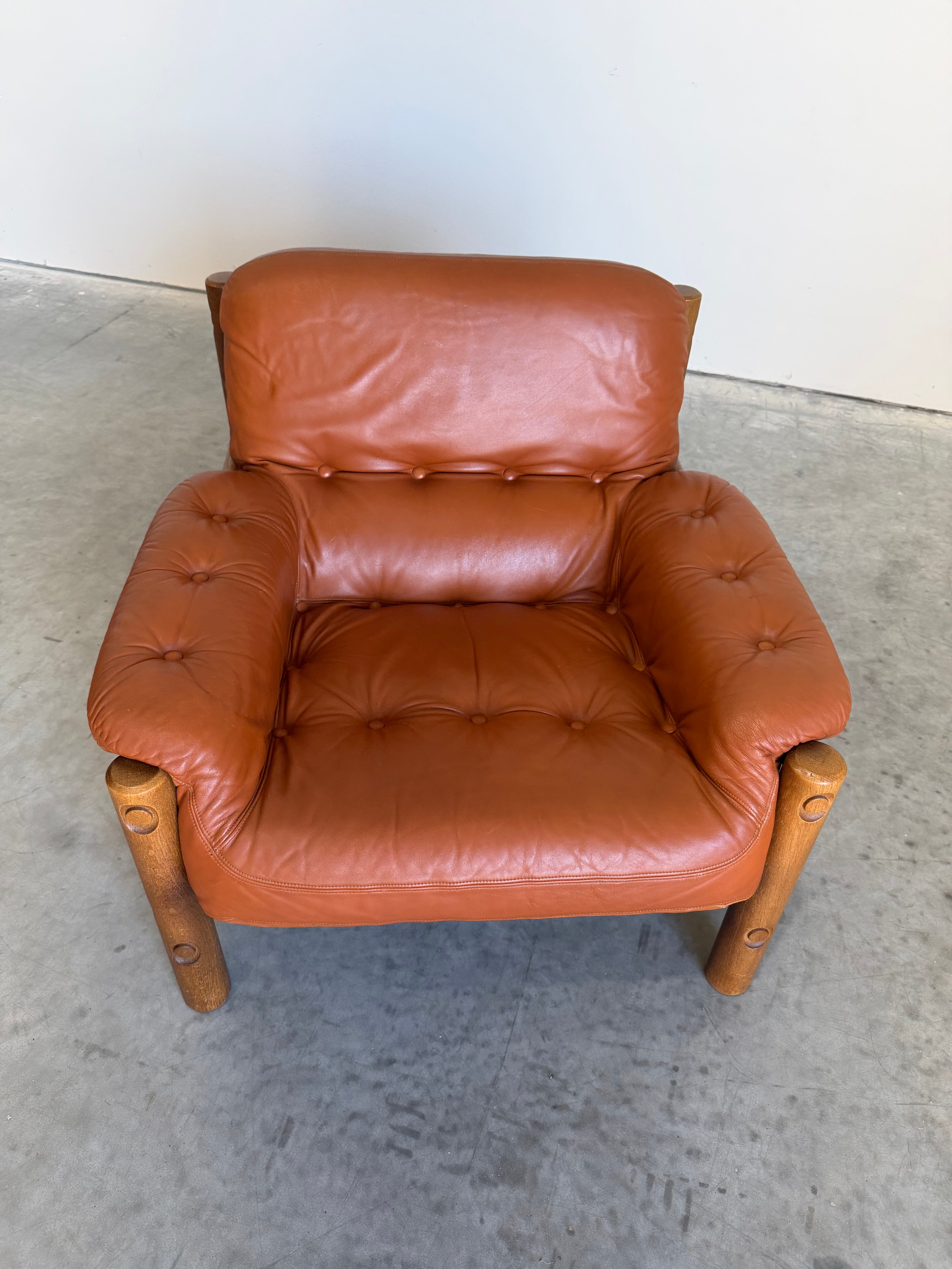Brazilian Modernist Style Lounge Chair in Cognac Leather and Oak