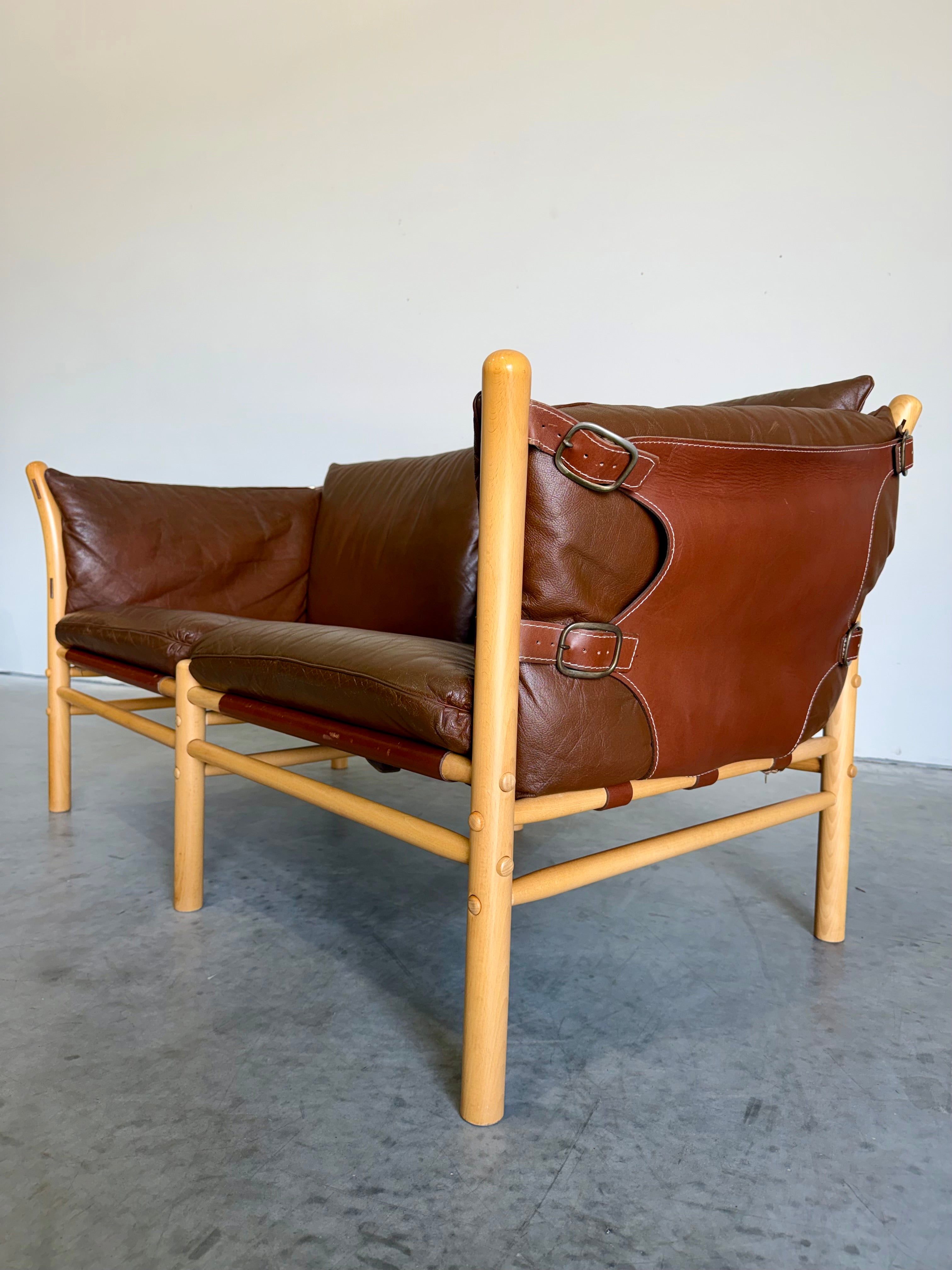 Vintage Arne Norell Ilona Safari Loveseat in Brown Leather