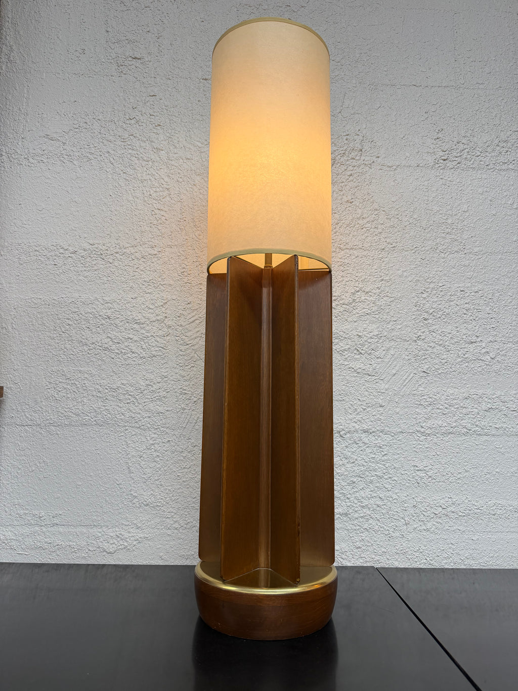 Mid Century Modern Modeline Style Walnut and Brass Table Lamp