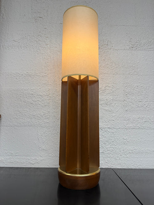 Mid Century Modern Modeline Style Walnut and Brass Table Lamp