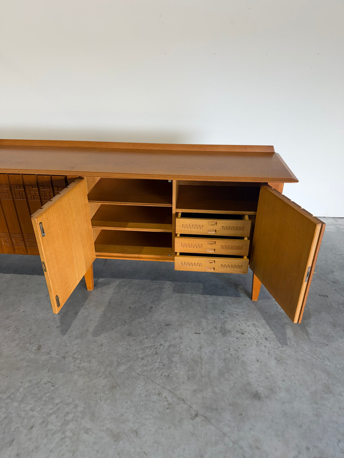 Mid Century European Brutalist Oak Credenza