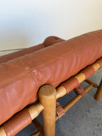 Brazilian Modernist Style Sofa in Cognac Leather and Oak