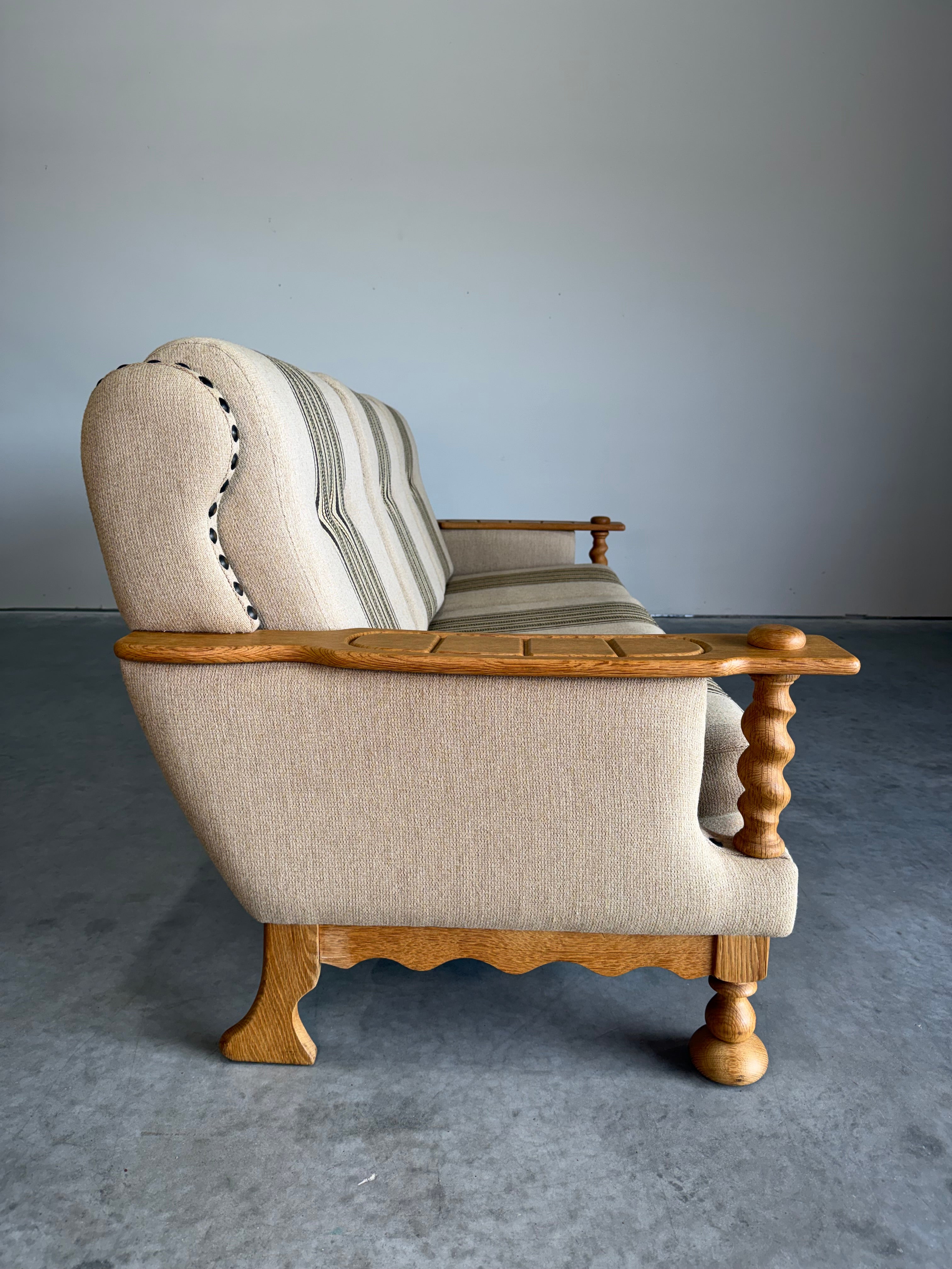 Vintage Henning Kjaernulf Style Danish Wool and Oak Sofa