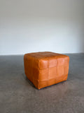 Vintage De Sede Patchwork Cube Pouf Ottoman in Cognac Leather c.1970’s Switzerland