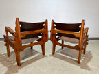 Pair of Mid Century Hand Tooled Leather Angel Pazmino Safari Lounge Chairs