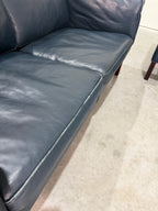 Vintage Navy Leather 2 Seat Sofa by Borge Mogensen