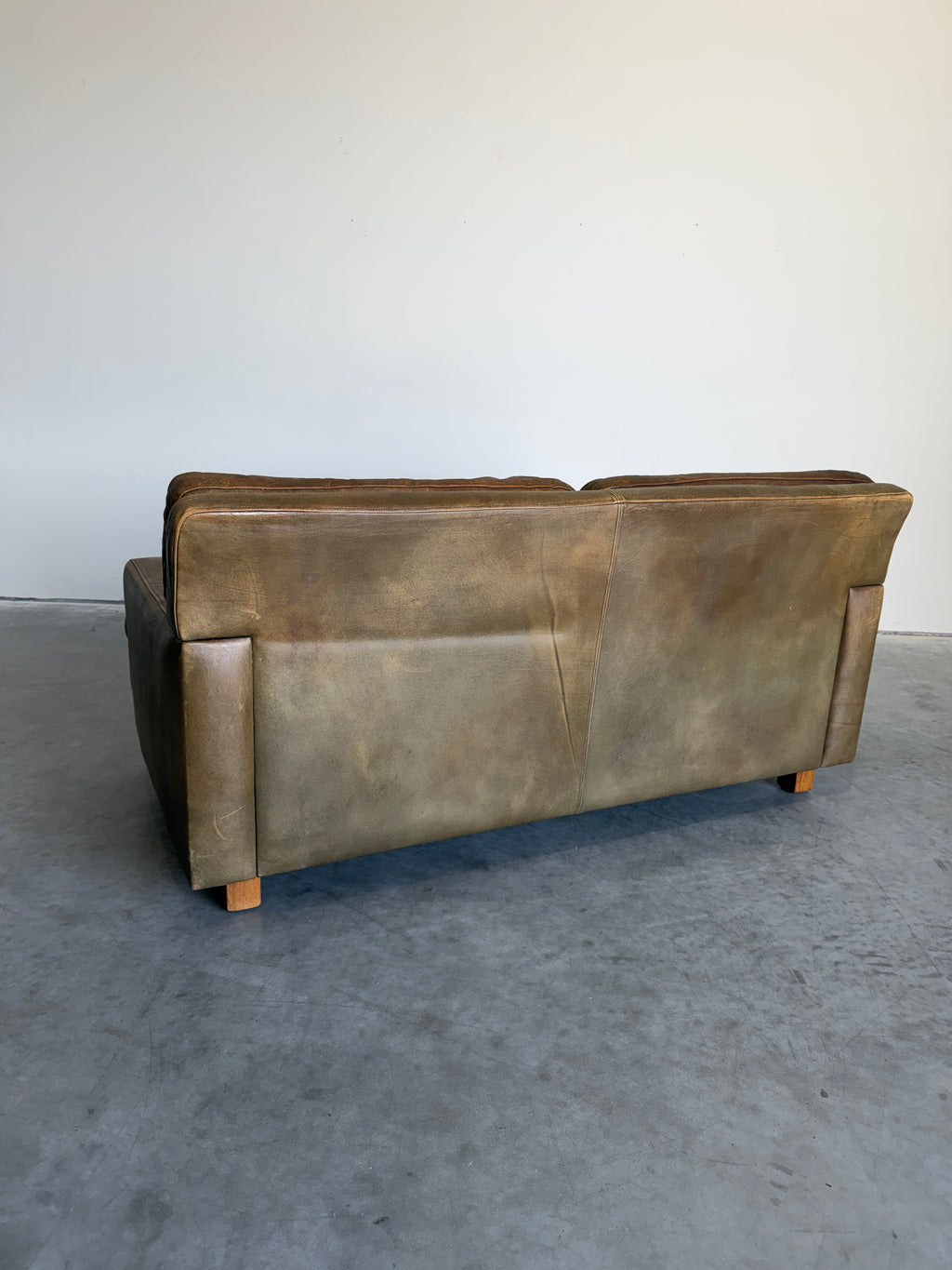 Mid Century Swedish Arne Norell Style Olive Leather and Rosewood Loveseat
