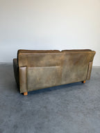 Mid Century Swedish Arne Norell Style Olive Leather and Rosewood Loveseat
