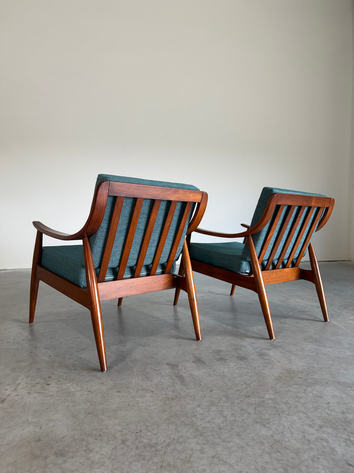 Pair of Mid Century Modern Danish Style Slat Back Lounge Chairs