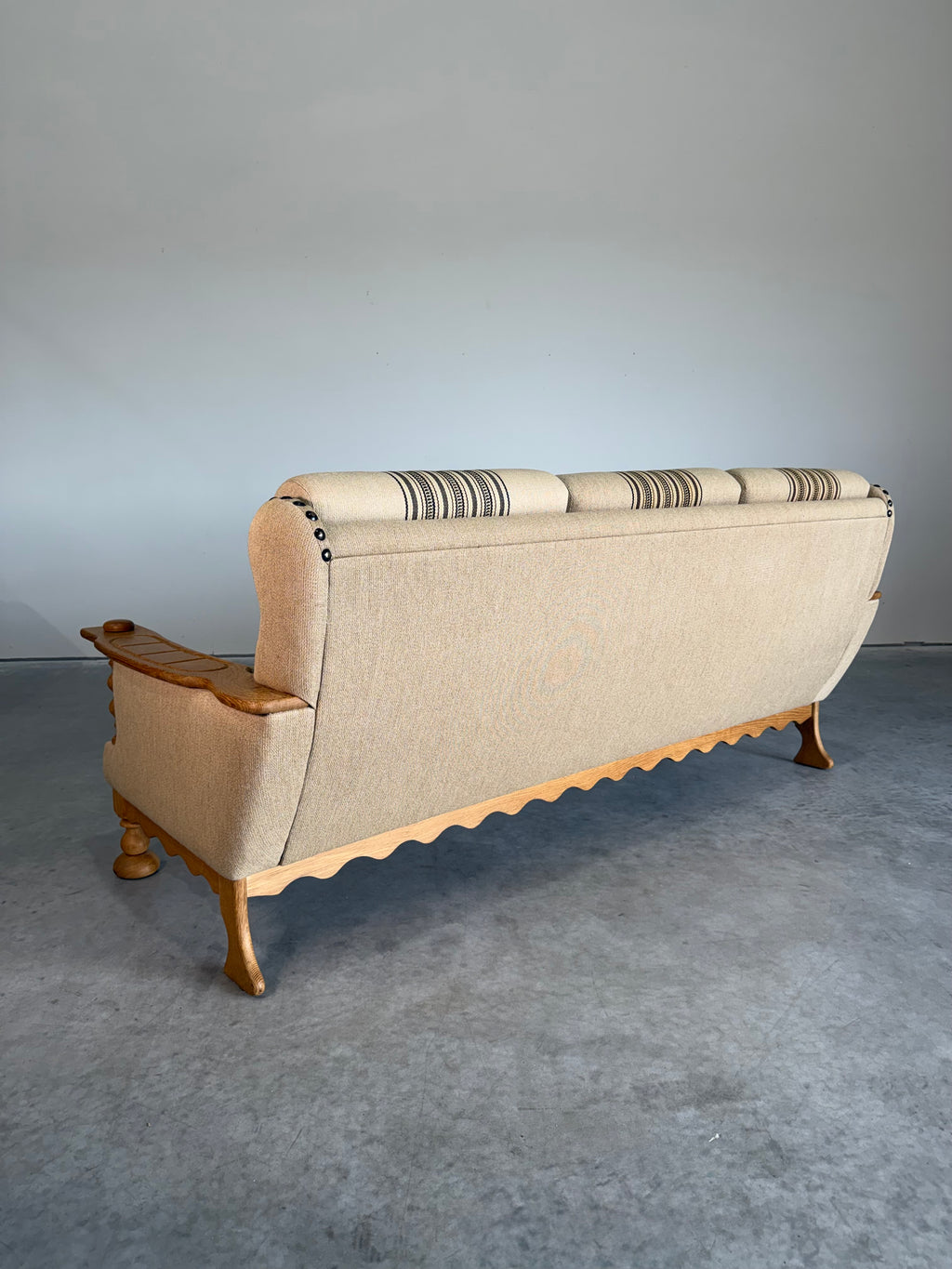 Vintage Henning Kjaernulf Style Danish Wool and Oak Sofa