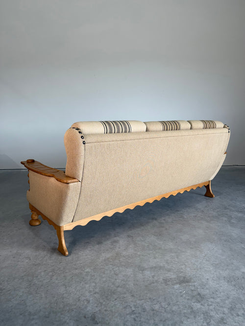 Vintage Henning Kjaernulf Style Danish Wool and Oak Sofa