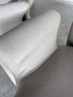 Vintage Sculptural Post Modern Gray Leather Lounge Chair Pair