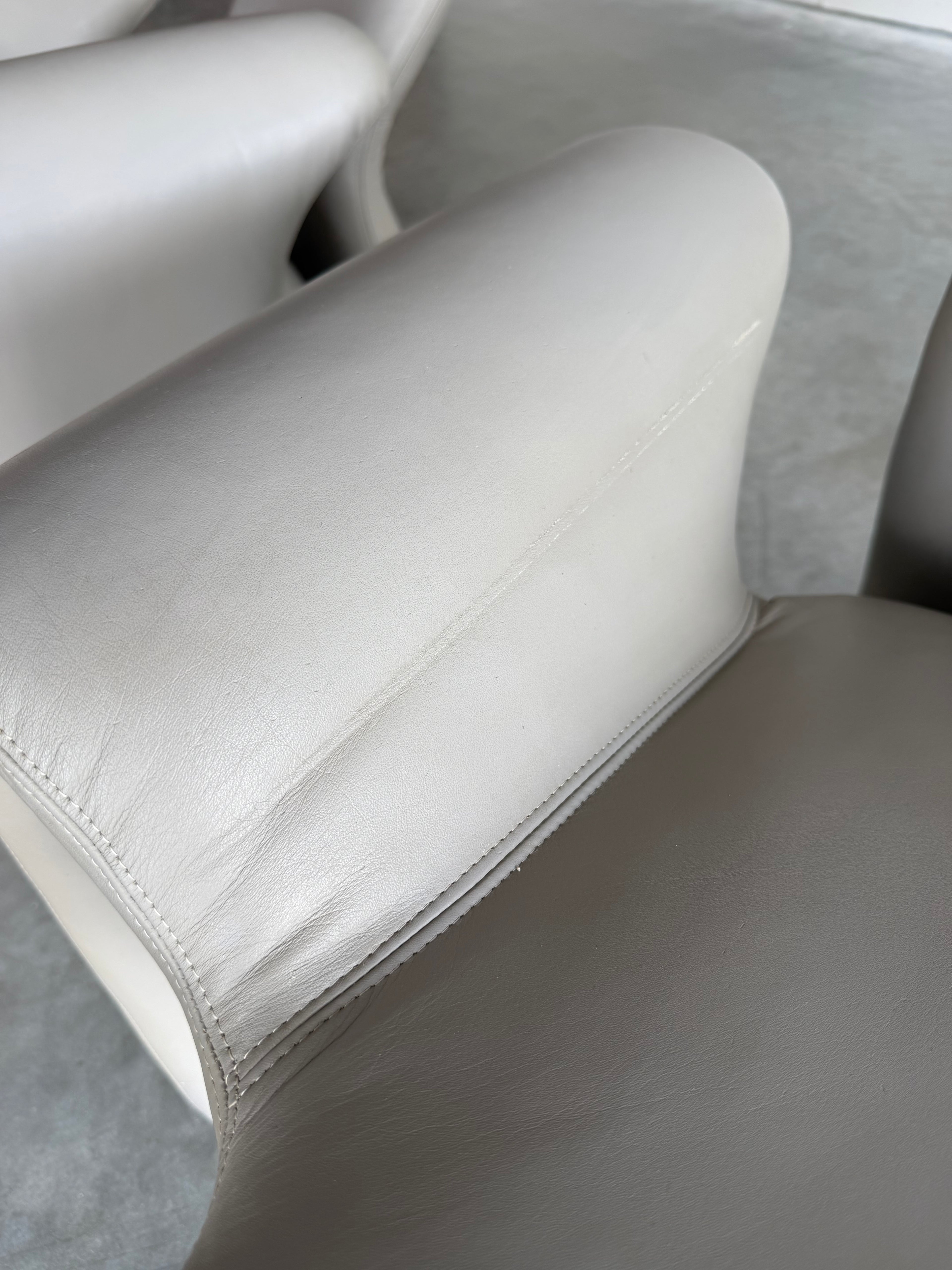 Vintage Sculptural Post Modern Gray Leather Lounge Chair Pair