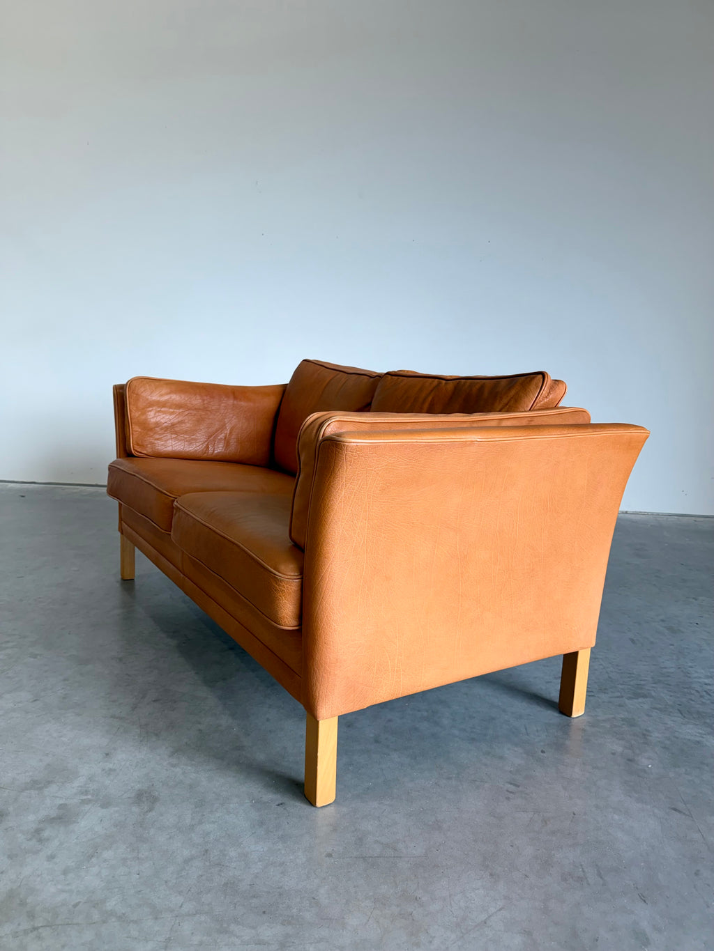 Vintage Mid Century Danish Caramel Leather Mogens Hansen Loveseat