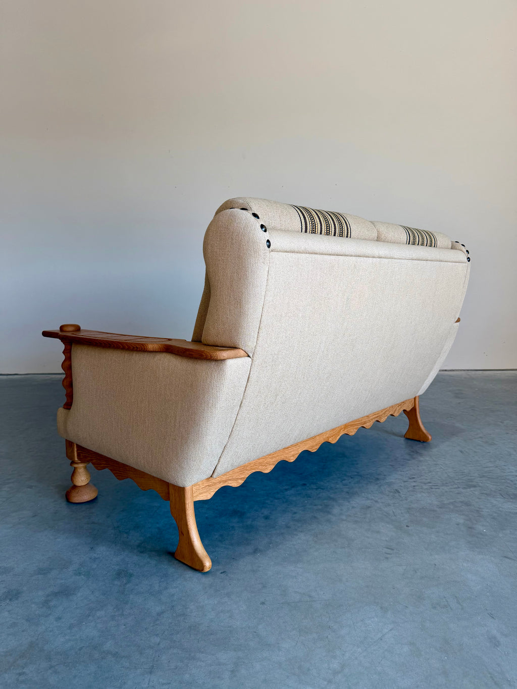 Vintage Henning Kjaernulf Style Danish Wool and Oak Loveseat