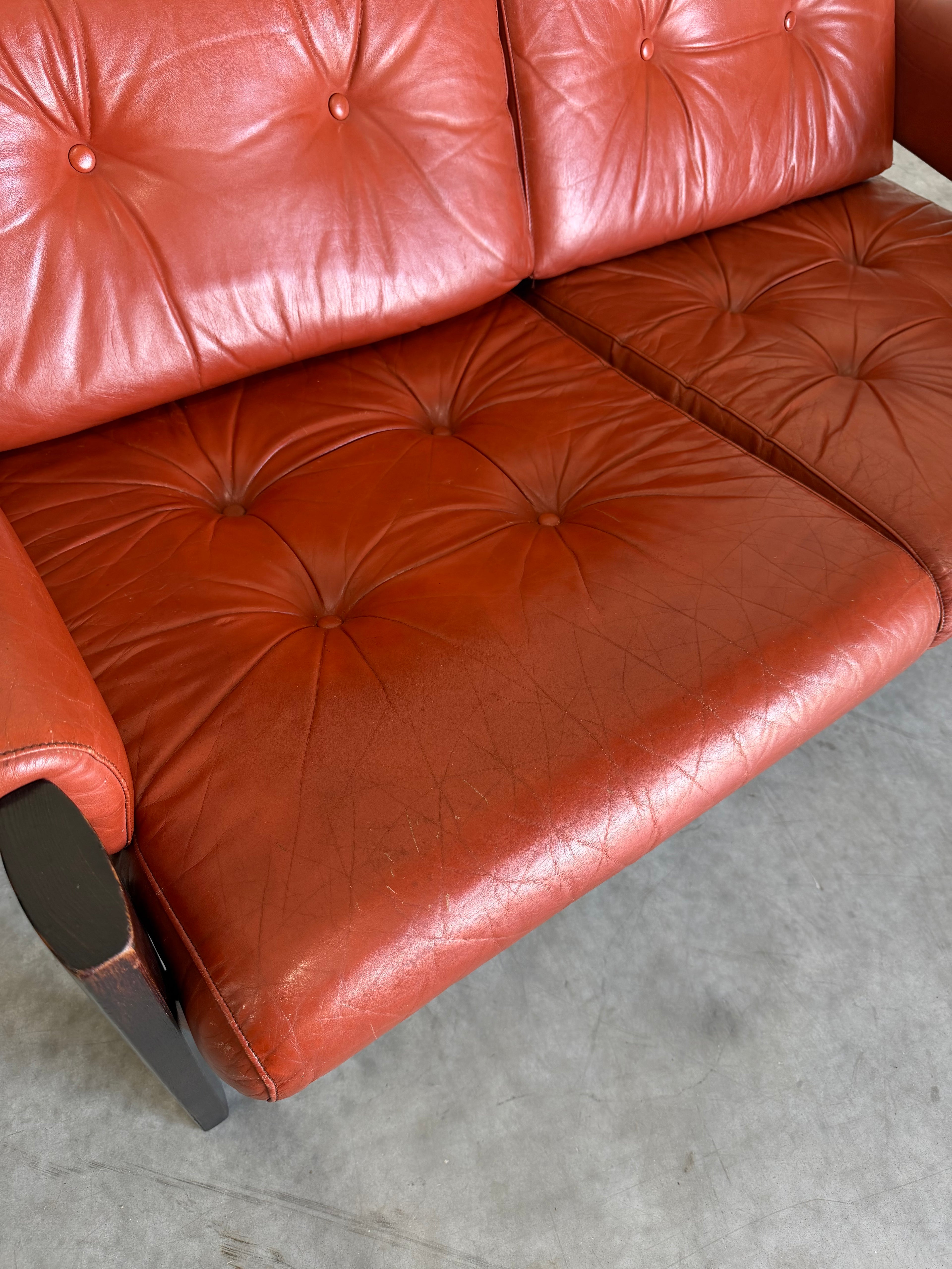 Vintage 2 Seat Orange Leather Sofa by Ekornes Norway