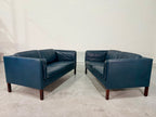 Vintage Navy Leather 2 Seat Sofa by Borge Mogensen