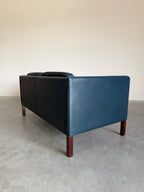 Vintage Navy Leather 2 Seat Sofa by Borge Mogensen
