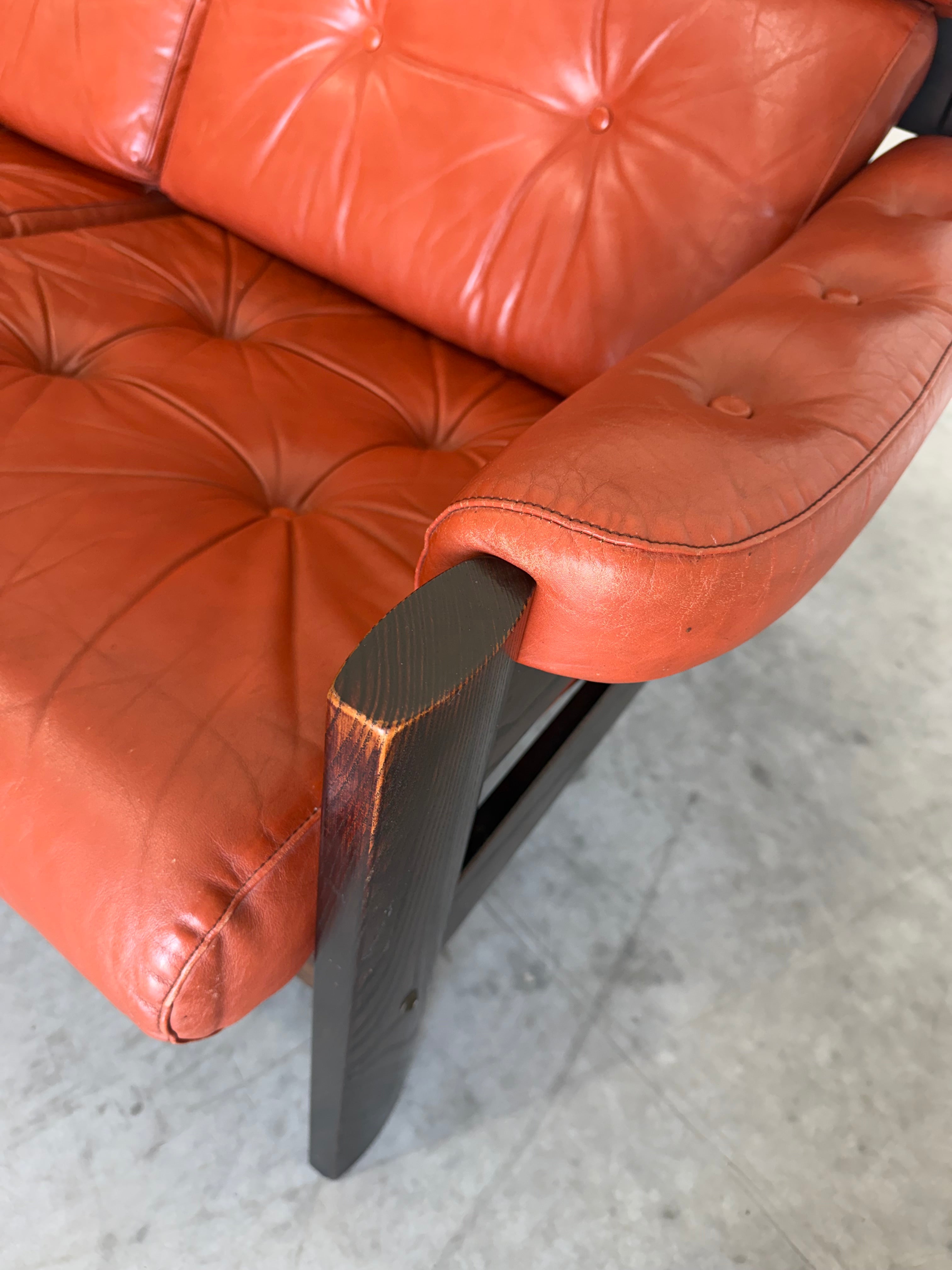 Vintage 2 Seat Orange Leather Sofa by Ekornes Norway