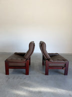 Pair of Vintage Brown Leather Reclining Lounge Chairs, Skipper Mobler