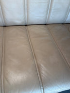 Vintage Norwegian Beige Leather and Teak Sofa by Hjellegjerde Møbler