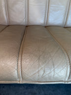 Vintage Norwegian Beige Leather and Teak Sofa by Hjellegjerde Møbler