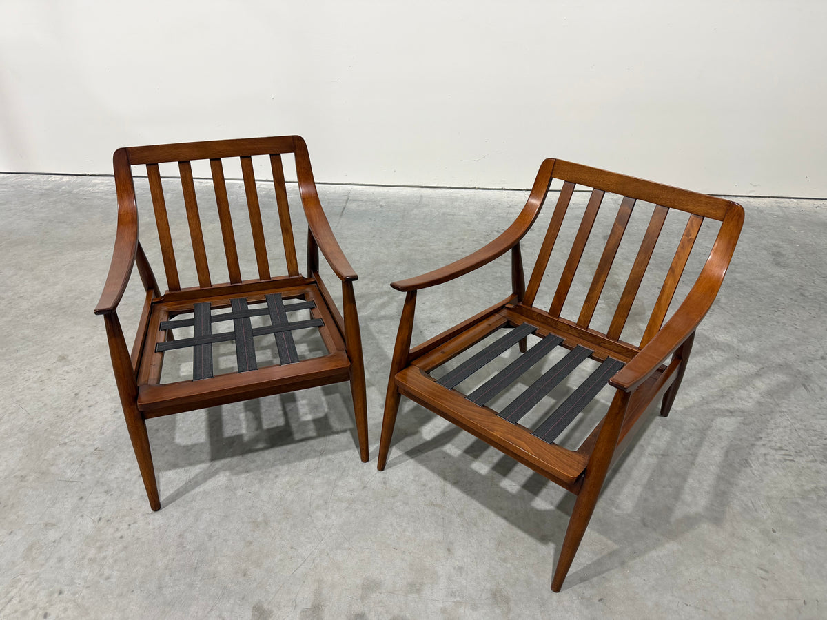 Pair of Mid Century Modern Danish Style Slat Back Lounge Chairs