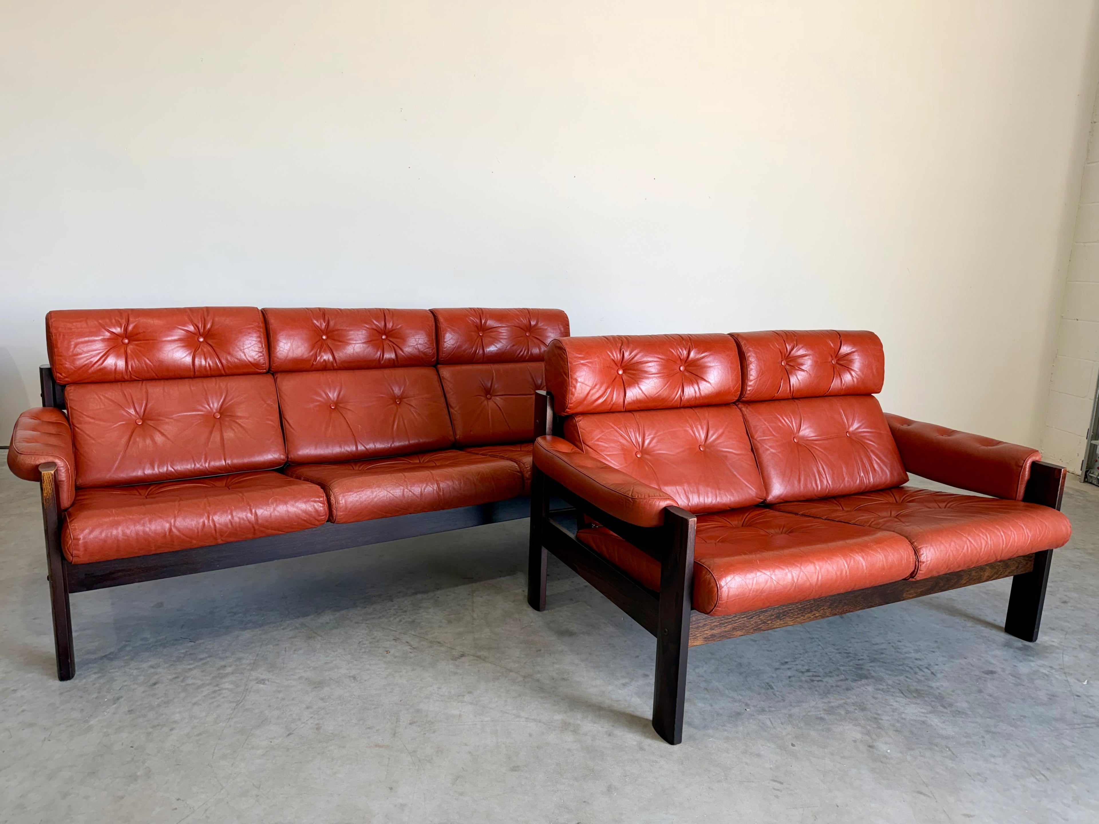 Vintage 3 Seat Orange Leather Sofa by Ekornes Norway
