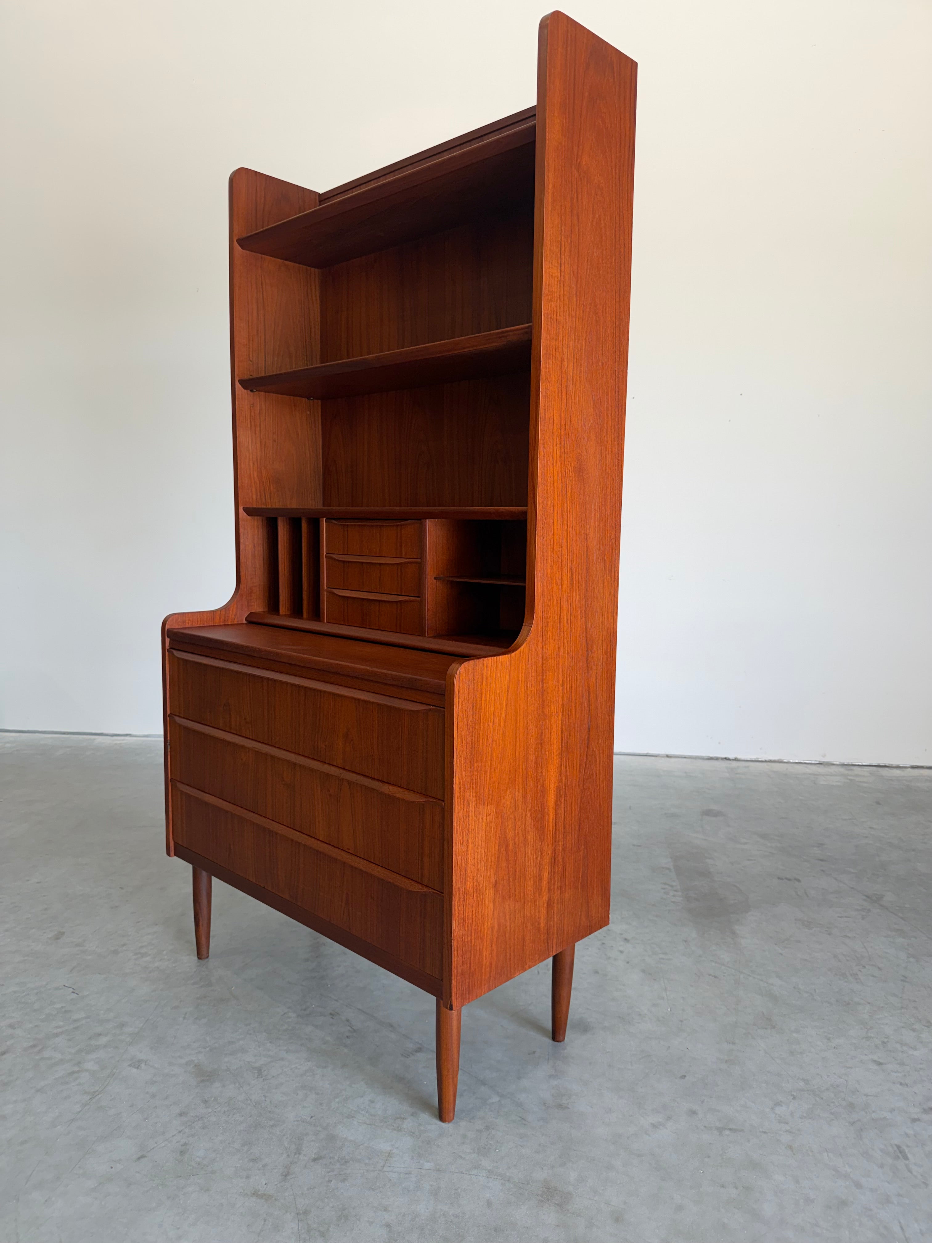 Mid Century Danish Teak Secretary Bookcase
