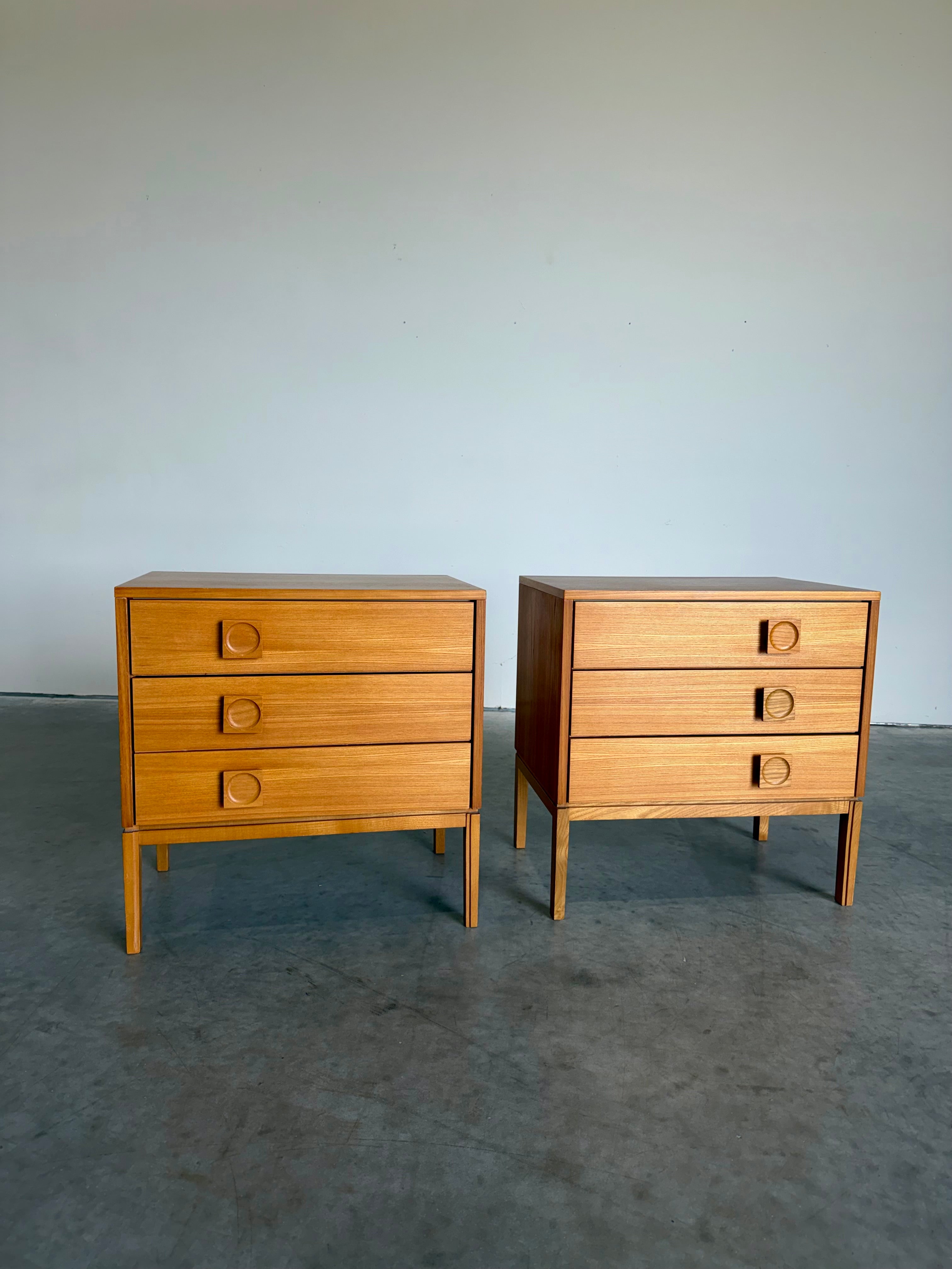 Pair of Mid Century Danish Three Drawer Chests, Bedside Tables
