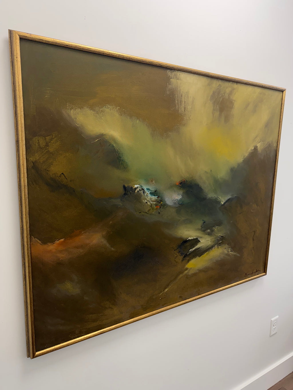 Large Mid Century Original Moody Abstract Landscape Painting, Oil on Canvas