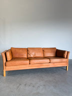 Vintage Mid Century Danish Caramel Leather Mogens Hansen Sofa