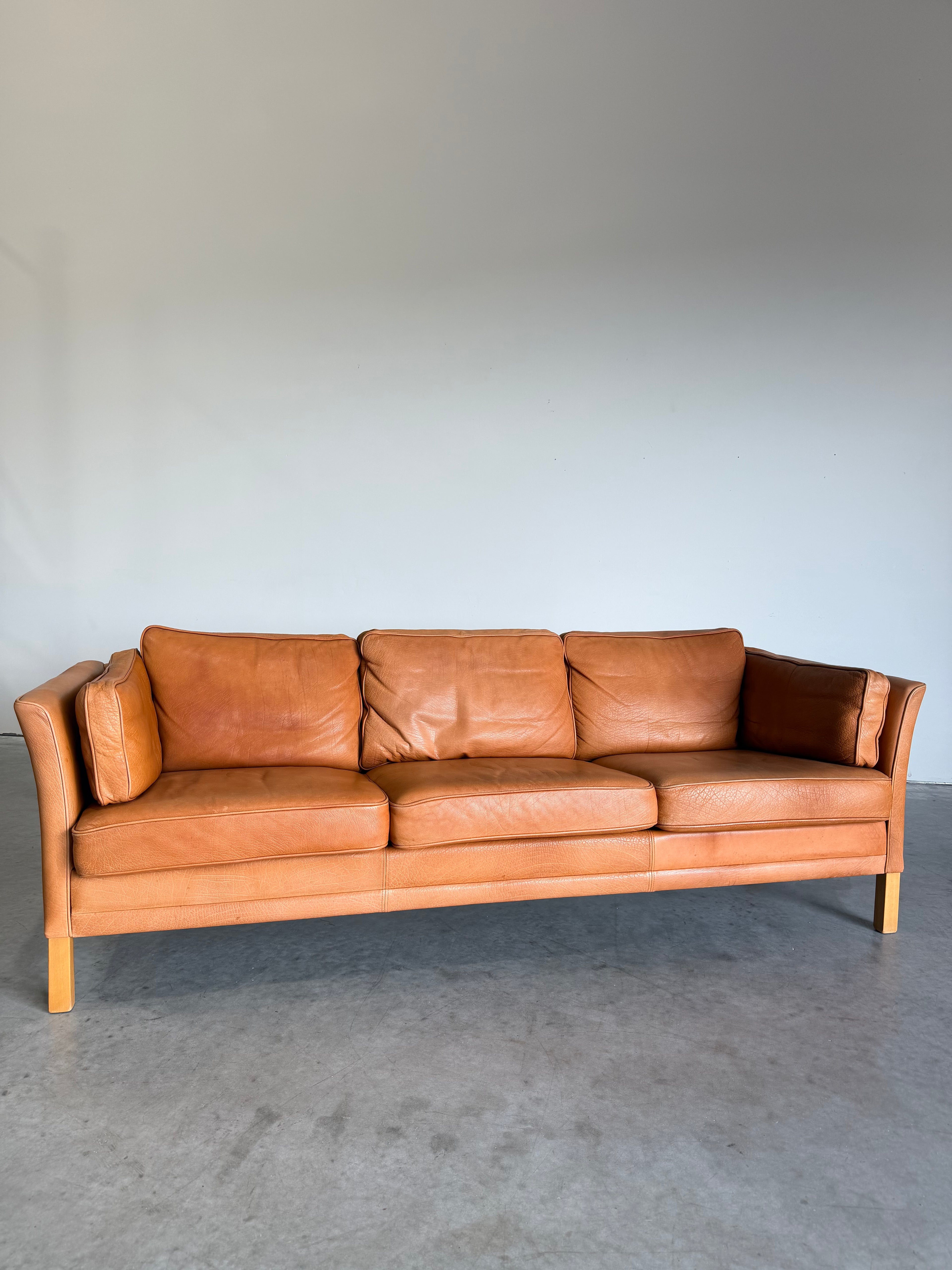 Vintage Mid Century Danish Caramel Leather Mogens Hansen Sofa