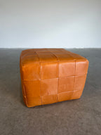 Vintage De Sede Patchwork Cube Pouf Ottoman in Cognac Leather c.1970’s Switzerland