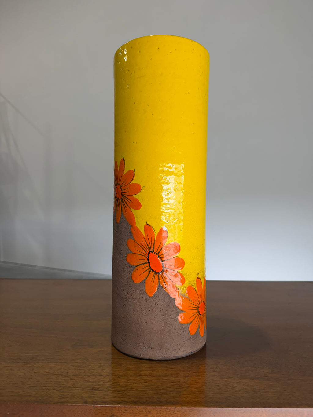 Mid Century Aldo Londi Bitossi Yellow and Orange Flowers Vase