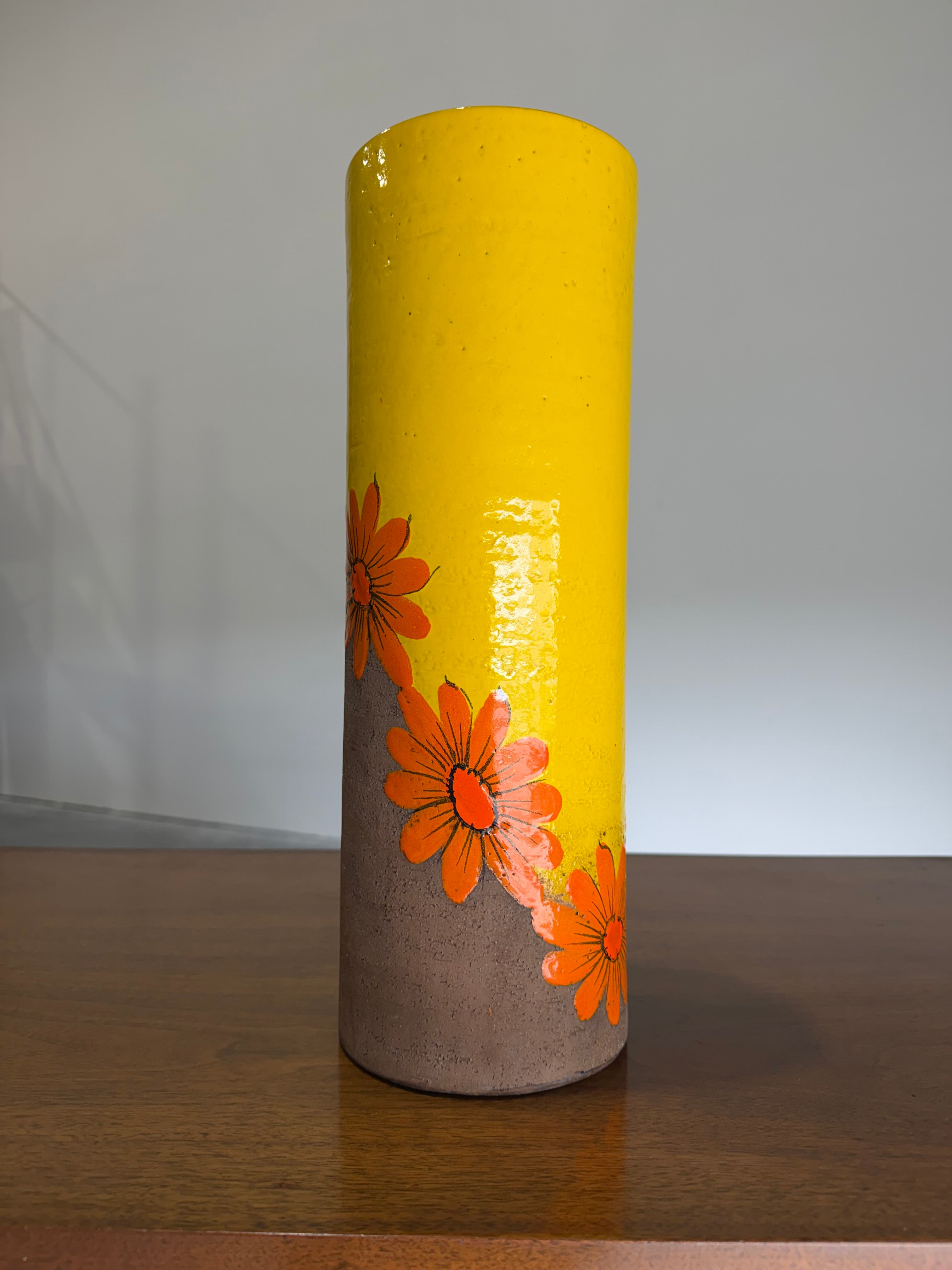 Mid Century Aldo Londi Bitossi Yellow and Orange Flowers Vase
