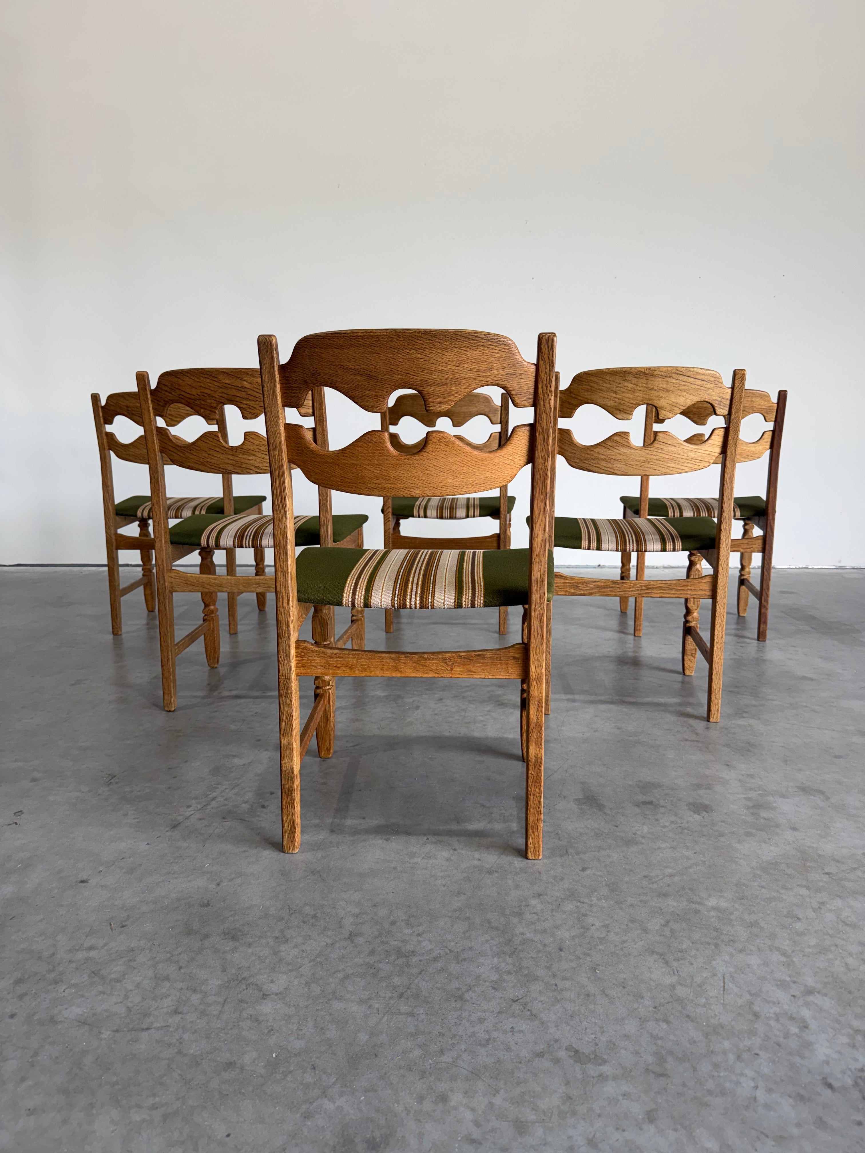 Henning Kjaernulf Brutalist Oak Vintage Model 60 Razor Blade Dining Chairs, Set of 6