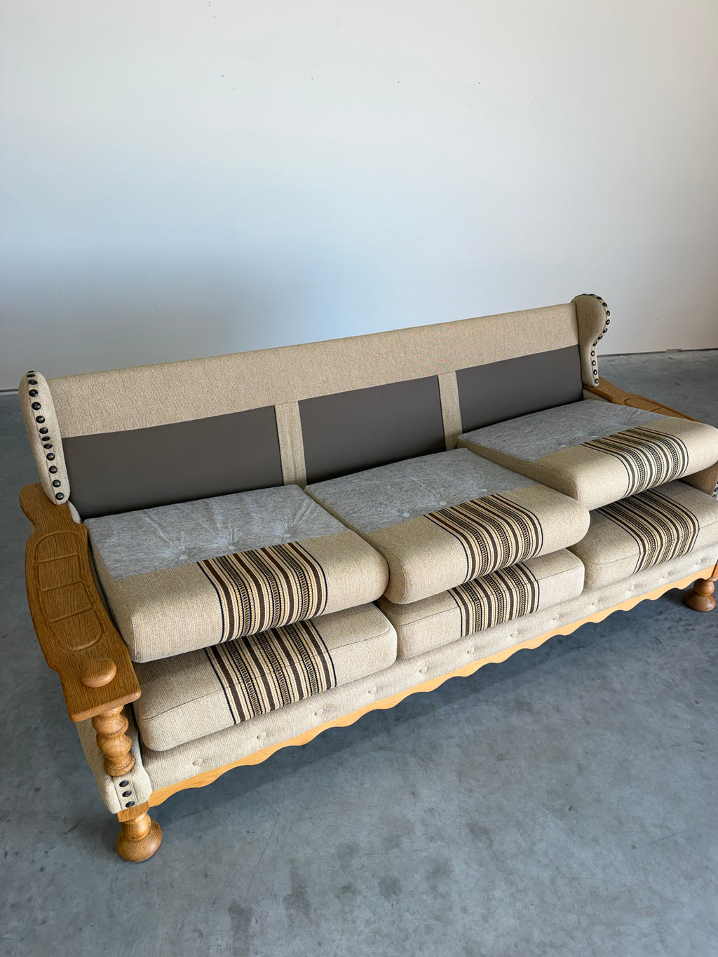 Vintage Henning Kjaernulf Style Danish Wool and Oak Sofa