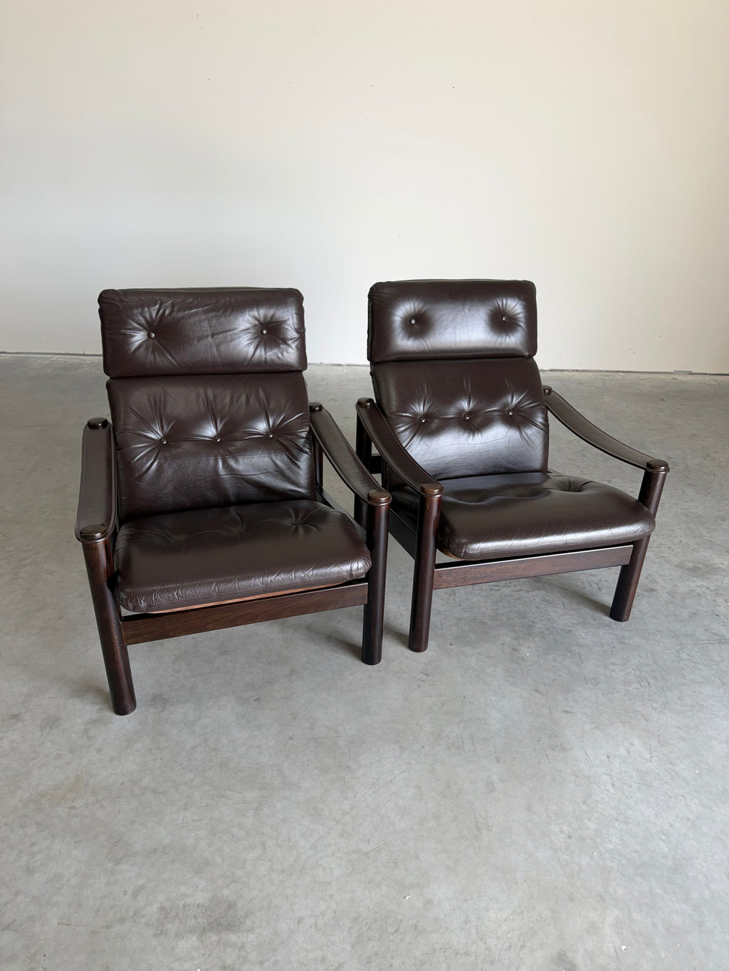 Vintage 1970’s Danish Leather and Suede Lounge Chair Pair