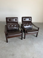 Vintage 1970’s Danish Leather and Suede Lounge Chair Pair
