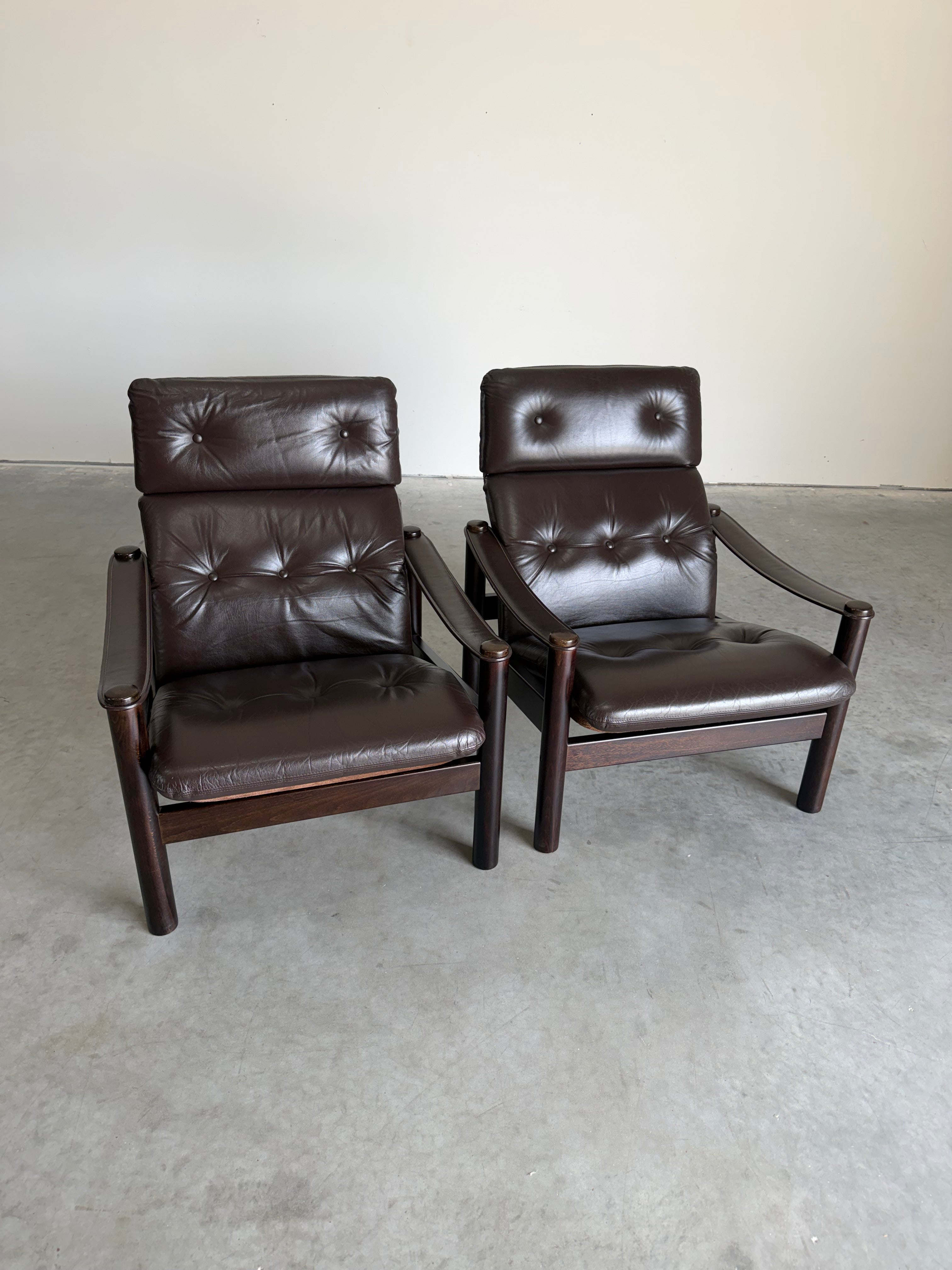 Vintage 1970’s Danish Leather and Suede Lounge Chair Pair