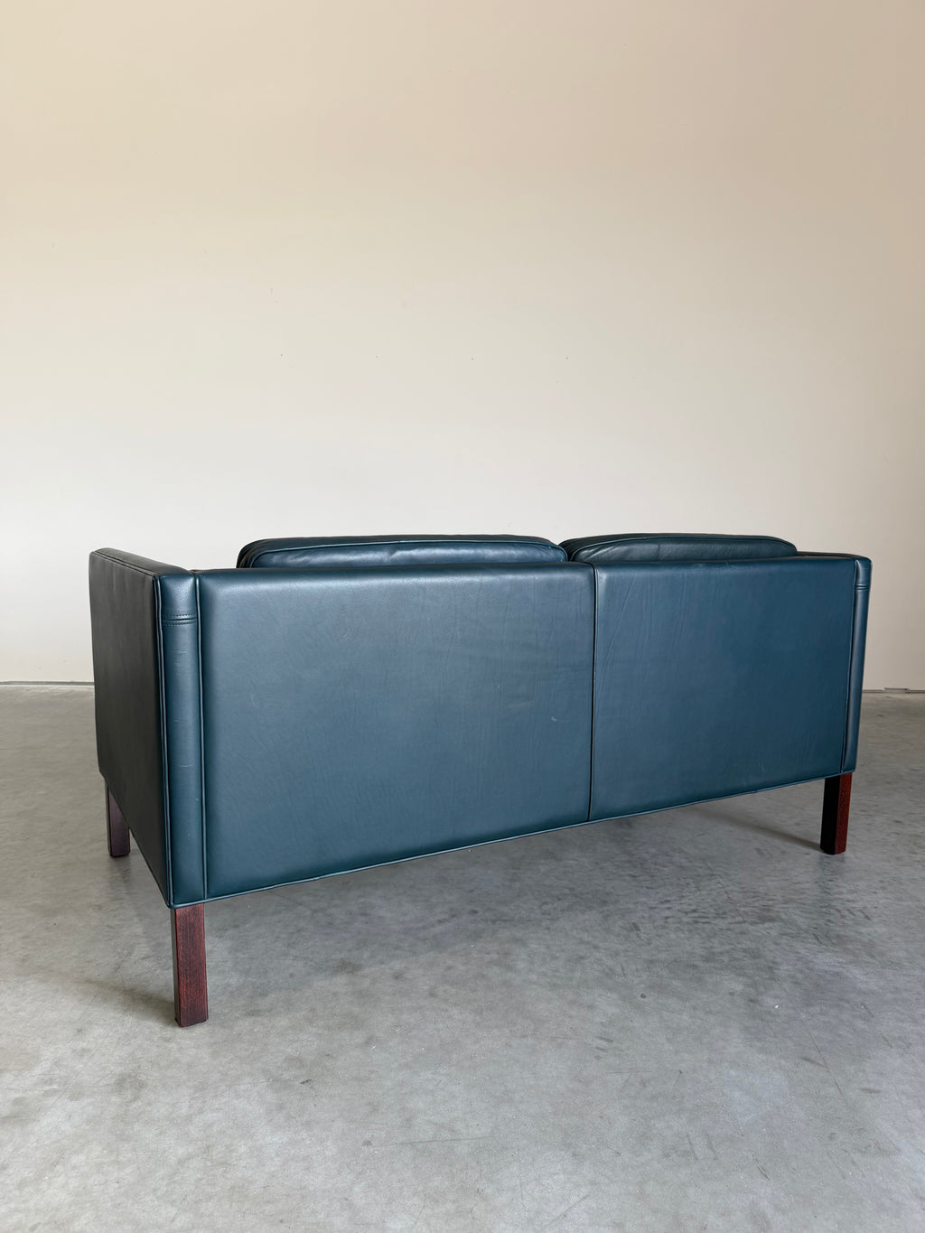 Vintage Navy Leather 2 Seat Sofa by Borge Mogensen
