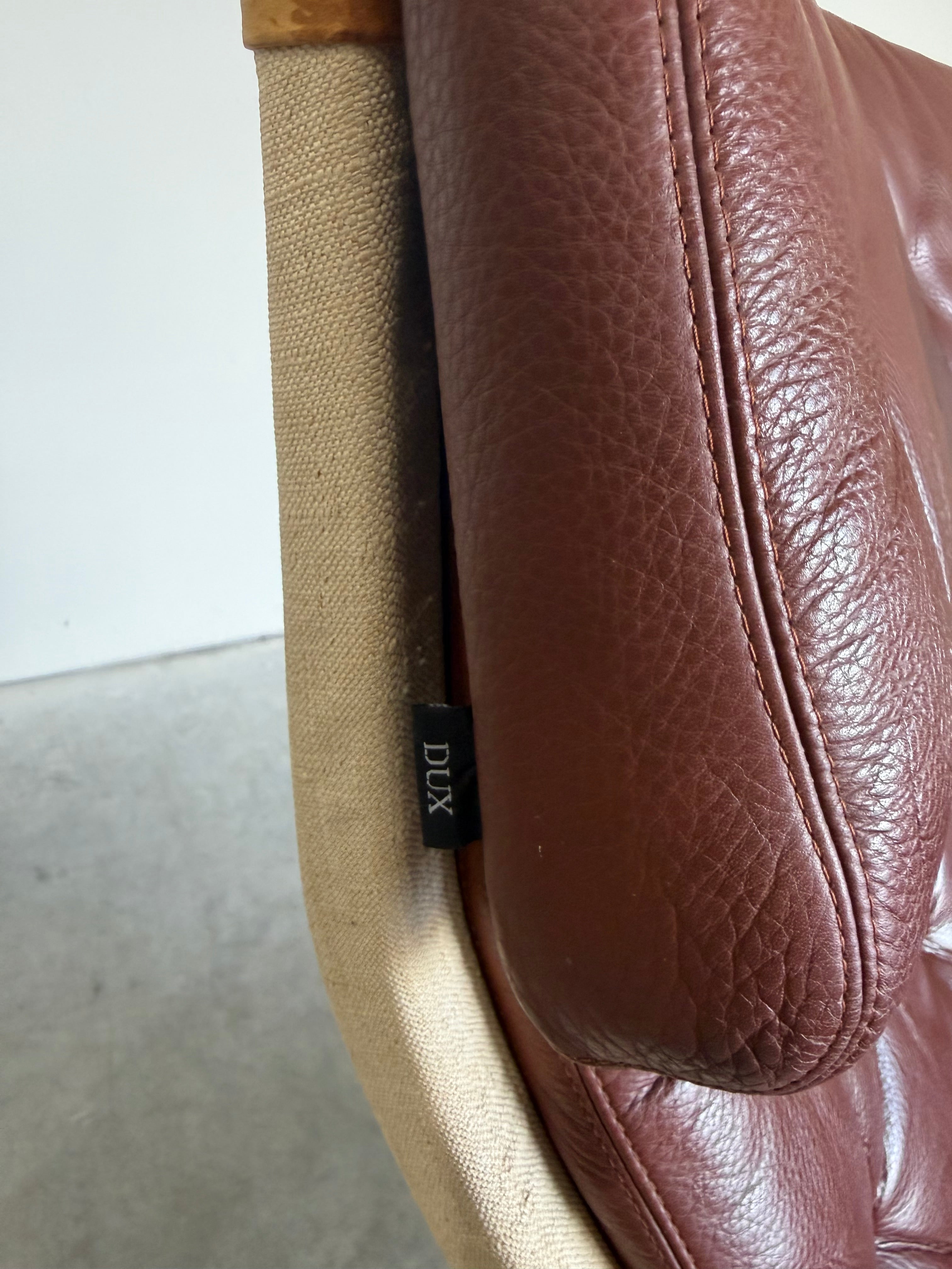 Bruno Mathsson for DUX Brown Leather Pernilla Lounge Chair and Ottoman