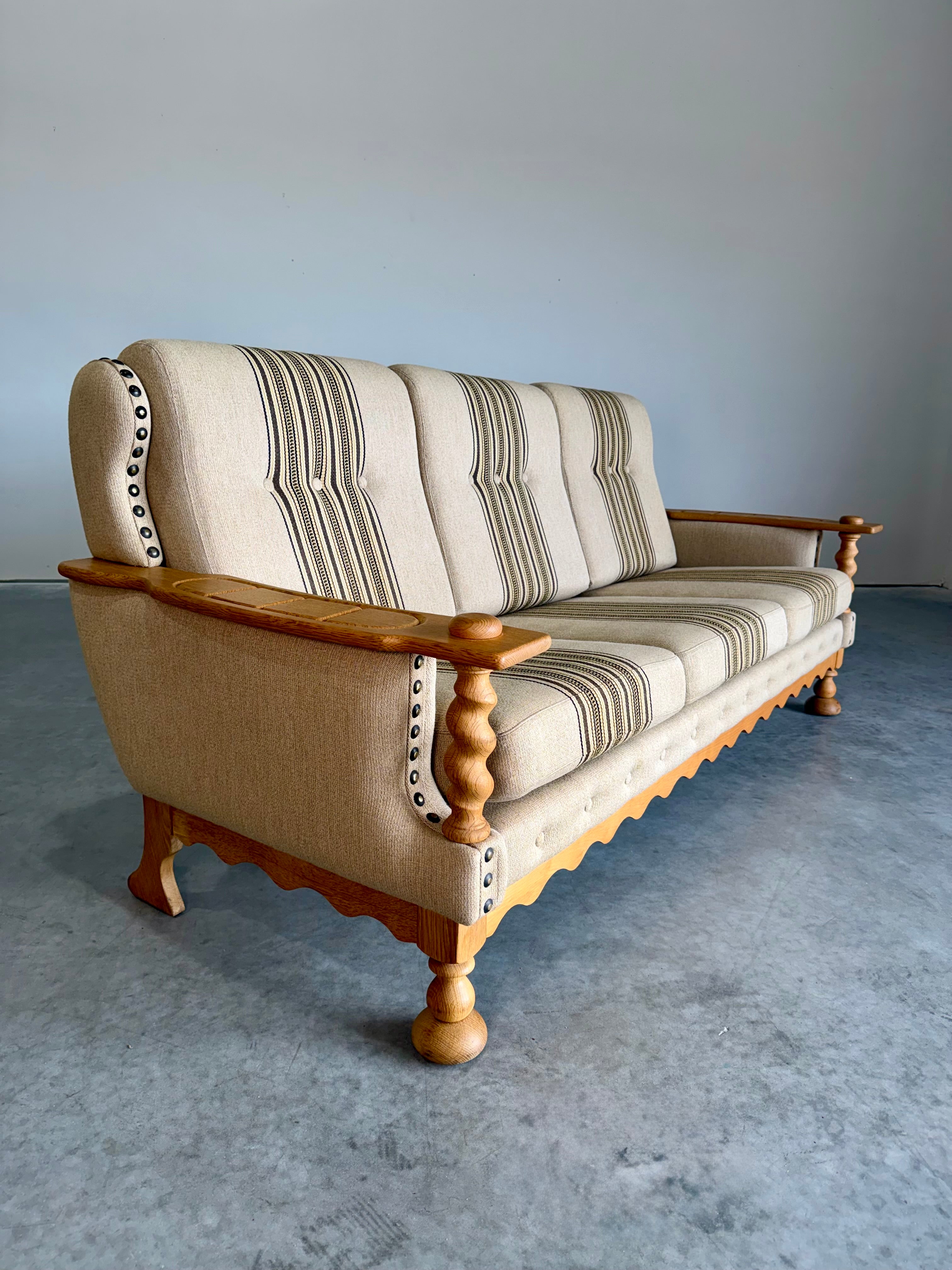 Vintage Henning Kjaernulf Style Danish Wool and Oak Sofa